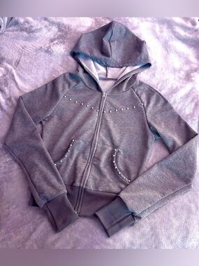 Y2K Gray Studded Zip Up Hoodie Small